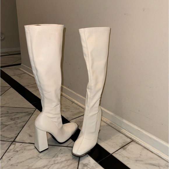 Dolls Kill Shoes - DollsKill White Tall Boots Faux Leather